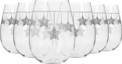 KROSNO Star Weißweingläser Ohne Stiel Mit Hängendem Silberstern, 6er-Set, 500 Ml
