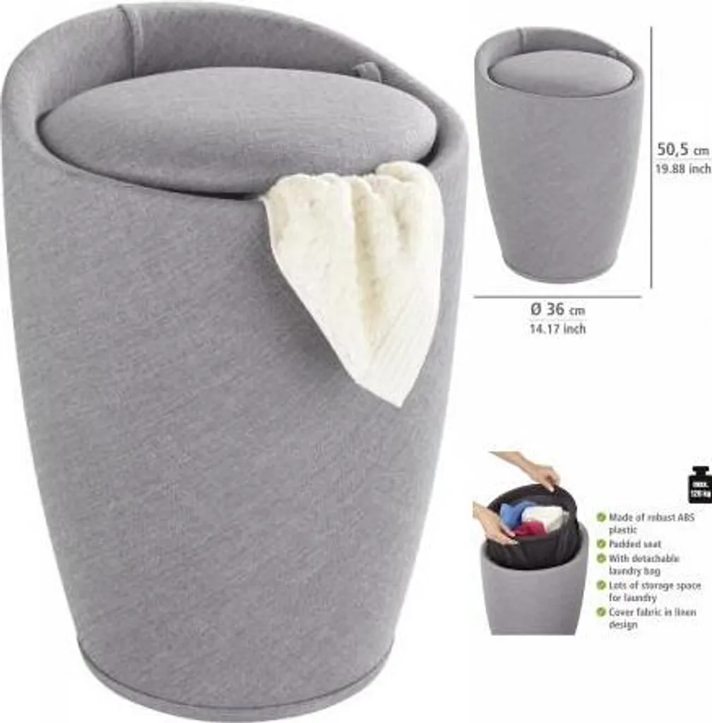 Wenko Hocker Candy Light Grey Leinenoptik, Mit Wäschesack 12 Wenko Hocker Candy Light Grey Leinenoptik, Mit Wäschesack – Bild 12