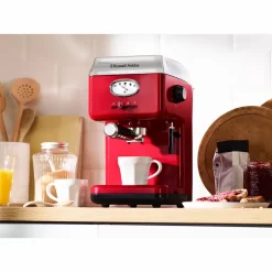 Russell Hobbs Espressomaschine Retro Rot Siebträger (15 Bar, 2 Tassen-Einsätze, 1,1l Abnehmbarer Wassertank, Dampf-Milchschaumdüse, Portionierlöffel Mit Tamper) Kaffeemaschine -Küchendiscounter af29eafb4e15e0afe1a3f013cde78695