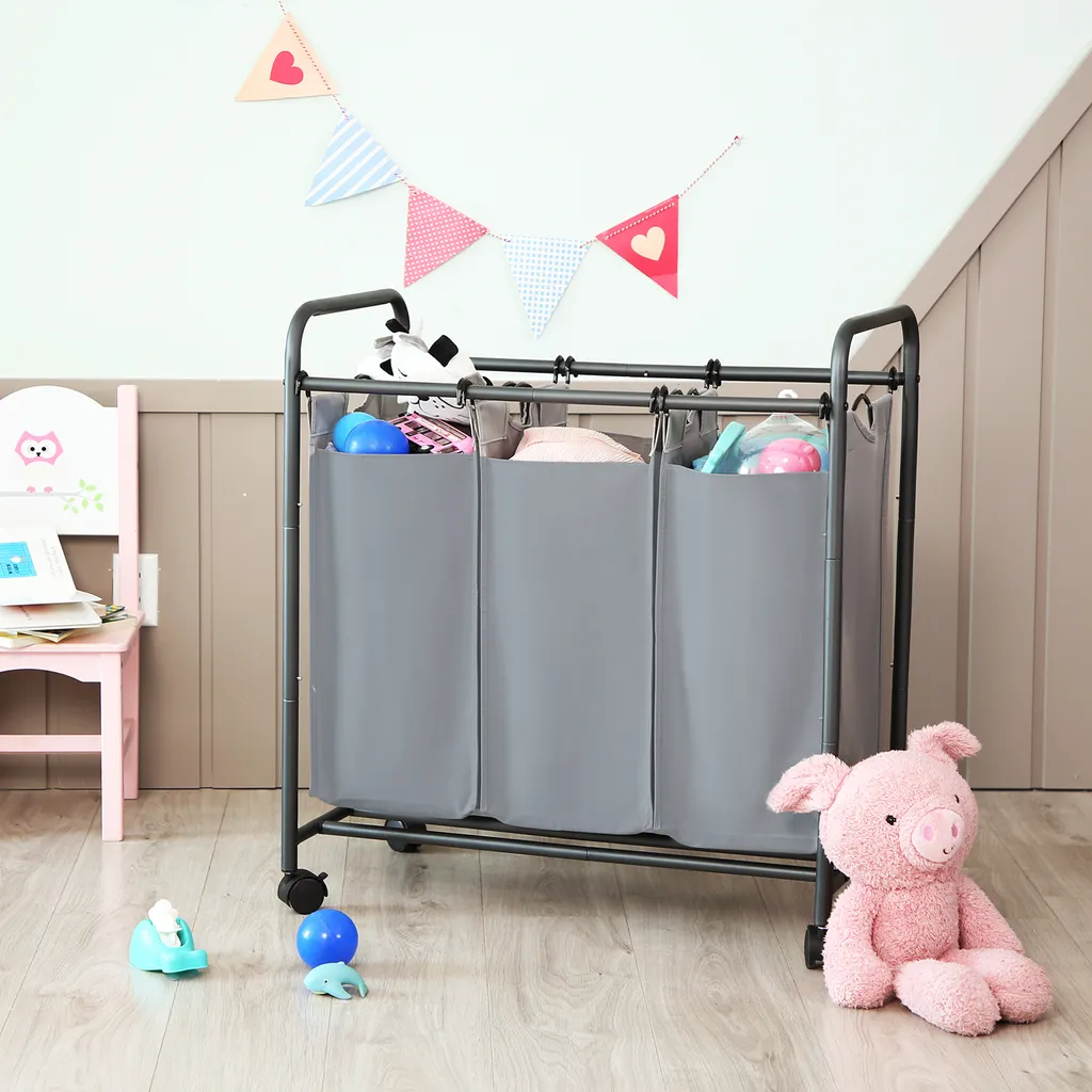 Wäschekörbe Mit 3 Taschen Grau Eisen Polyester 144 L Faltbar 3 ×44 L Wäschesortierer Wäschebox Wäschewagen Wäschesammler SONGMICS LSF003GS 3 Wäschekörbe Mit 3 Taschen Grau Eisen Polyester 144 L Faltbar 3 ×44 L Wäschesortierer Wäschebox Wäschewagen Wäschesammler SONGMICS LSF003GS – Bild 3