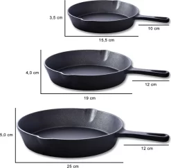 Mucola Bratpfanne Grillpfanne Pfannenset Gusseisen 3 Tlg. Ø25 Ø19 Ø15,5 Cm Griff Herd Gussbratpfanne Steakpfanne Gasherd Induktionsherd Feuer Ofen Herdplatte -Küchendiscounter b4ea14af5e9ad5cb95cb9d49de3a15b0