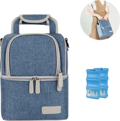 Muttermilch-Kühltasche Mit Kühlakkus, Doppellagig, Passend Für 3 Flaschen, Bis Zu 255 Ml, Für Stillen, Muttermilch, Pumpbeutel, Rucksack ,Denim Blue