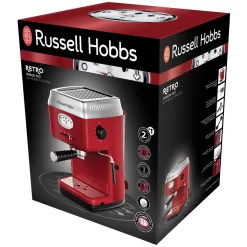 Russell Hobbs Espressomaschine Retro Rot Siebträger (15 Bar, 2 Tassen-Einsätze, 1,1l Abnehmbarer Wassertank, Dampf-Milchschaumdüse, Portionierlöffel Mit Tamper) Kaffeemaschine -Küchendiscounter b6b7f4fd631846f50ff479e82660ef25