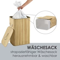 Juskys Bambus Wäschekorb Curly Mit Deckel – Wäschesammler 72 Liter – Stoff Wäschesack Herausnehmbar & Waschbar – Wäschetonne Mit Griffen – Natur -Küchendiscounter b9eca988bc19fe73298a1ad5b0c6597e