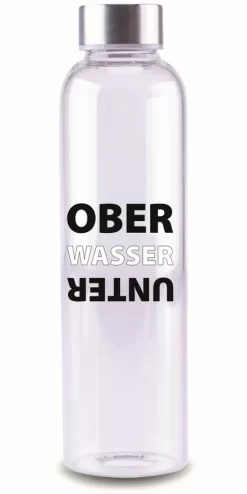 Steuber Glasflasche Mit Schriftzug OBER WASSER UNTER, 700 Ml, Borosilikatglas/Edelstahlverschluss, Temperatur-resistent, Spülmaschinengeeignet
