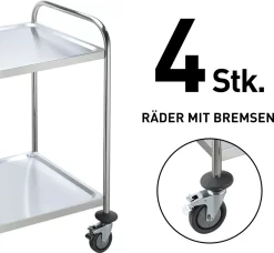 BPT Servierwagen Edelstahl Küchenwagen Auf Rollen Mit Runder Griff,rollwagen Für Restaurants Mit 4-Bremsräder -Küchendiscounter bd801281b8fa7a83fbf20440d9913e56