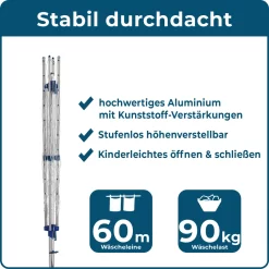 BLOME Wäschespinne Standard Medium Plus - Inkl. Bodenhülse Mit Deckel, Wäscheschirm Mit 60m Wäscheleine, Hochwertig & Stabil, Germany -Küchendiscounter c3fb97b363df78b5dd8fd77aacc7ad94