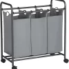 Wäschekörbe Mit 3 Taschen Grau Eisen Polyester 144 L Faltbar 3 ×44 L Wäschesortierer Wäschebox Wäschewagen Wäschesammler SONGMICS LSF003GS