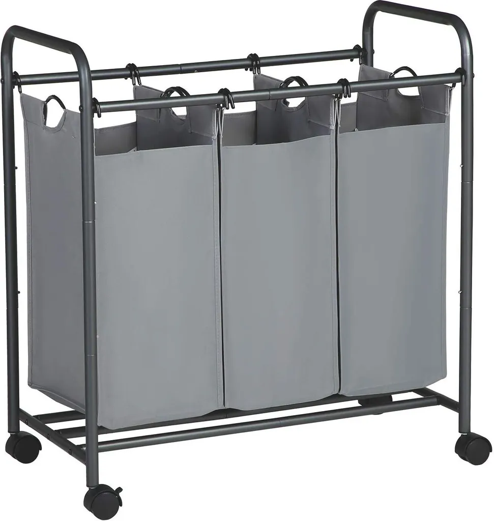 Wäschekörbe Mit 3 Taschen Grau Eisen Polyester 144 L Faltbar 3 ×44 L Wäschesortierer Wäschebox Wäschewagen Wäschesammler SONGMICS LSF003GS 1 Wäschekörbe Mit 3 Taschen Grau Eisen Polyester 144 L Faltbar 3 ×44 L Wäschesortierer Wäschebox Wäschewagen Wäschesammler SONGMICS LSF003GS