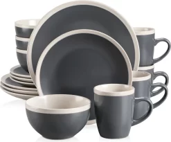 Tafelservice, Vancasso SEESAMI 16-teiliges Kombiservice Aus Steinzeug, Geschirrset Im Modernen Aussehen Für 4 Personen
