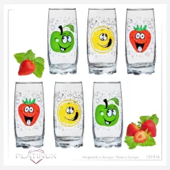 Trinkgläser Mit Lustigen Fruchtgesichtern 350ml (max. 400ml) Set 6 Teilig Aus Glas Bunt -Küchendiscounter cc906c15f047e29ea8f7791dea9c4663