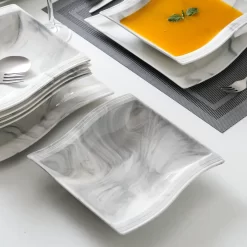 MALACASA, Serie Flora, Marmor Porzellan Tafelservice 12 Teiligen Set Kombiservice Geschirrset Mit Je 6 Speiseteller Und 6 Suppenteller Für 6 Personen -Küchendiscounter ce2df6eab19b6316a6dfda41431571c7