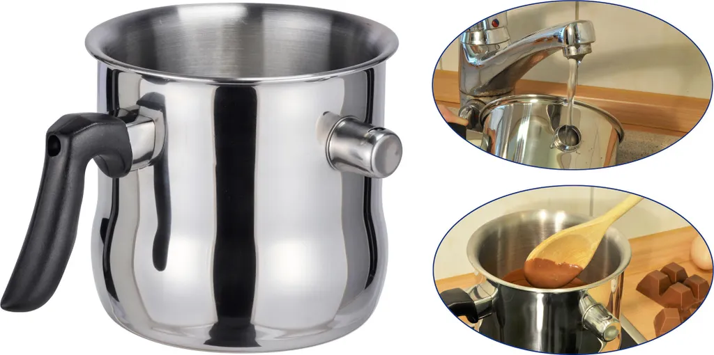 Edelstahl Simmertopf Doppelwandig - 1,2 L - Milch Koch Schmelz Topf Mit Pfeife 1 Edelstahl Simmertopf Doppelwandig - 1,2 L - Milch Koch Schmelz Topf Mit Pfeife