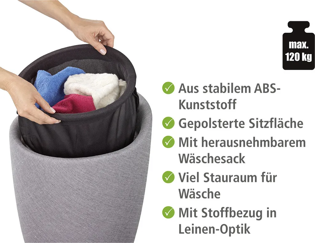 Wenko Hocker Candy Light Grey Leinenoptik, Mit Wäschesack 5 Wenko Hocker Candy Light Grey Leinenoptik, Mit Wäschesack – Bild 5