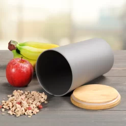 KESPER Vorratsdose, Kunststoff Mit Bambusdeckel, Grau, Ø 11,5 Cm, Höhe: 18,7 Cm, 32601 -Küchendiscounter dd2acee69369952dc80700a32a33fd75