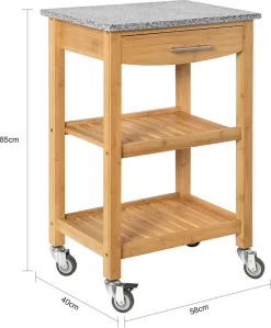SoBuy FKW28-HG Servierwagen Mit Schublade Und 2 Ablagen Küchenwagen Küchenregal Aus Bambus Mit Granitarbeitsplatte BHT Ca.: 58x85x40cm -Küchendiscounter dd6a4be20640ba24c284300ef4232e91