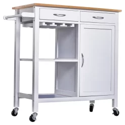 HOMCOM Servierwagen Küchenwagen Rollwagen Küchentrolley Mit Schrank Schublade Holz Weiß 88,5 X 40 X 86 Cm -Küchendiscounter e06fdfa071efb90861afb02dbfb66a04