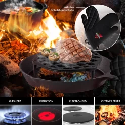 KESSER® Dutch Oven Set In Holzkiste Mit Dutch Oven Mit Viel Zubehör - Gusseisen - Bereits Eingebrannt Mit Kochtopf Grillplatte Pfanne Deckelheber Inkl. Rezeptbuch Handschuhe, Farbe:12-Teilig -Küchendiscounter e1ce6c59436358761d6ac26bf61ef81b