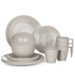 Melamin Camping Geschirr Set 4 Personen Coffee Design 16 Teilig Tafelgeschirr Picknick BBQ Kochgeschirr