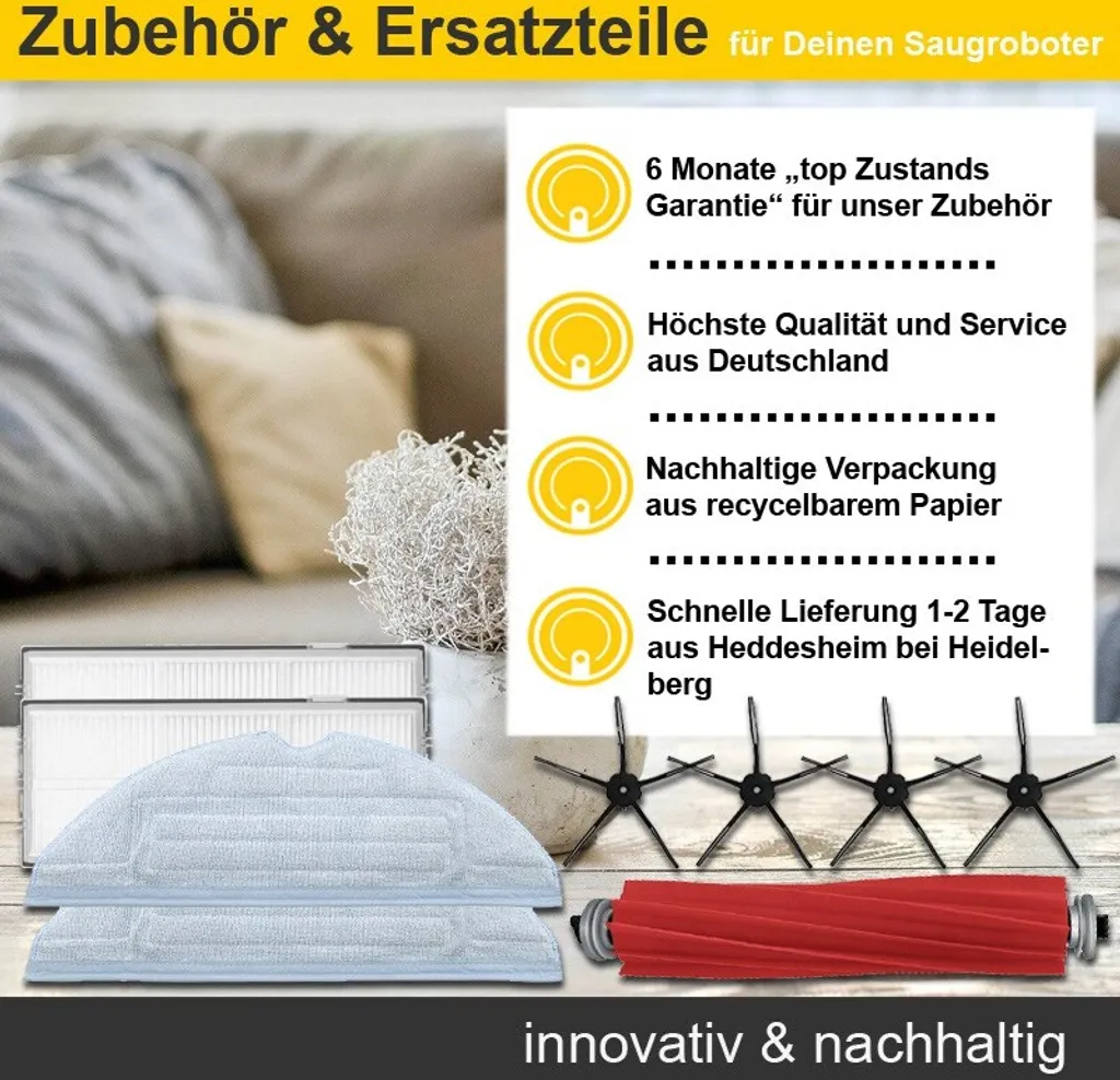Zubehör Set, Ersatzteile Kit Für Ecovacs Deebot T10 U. T10 Plus (2x Pad, 2x Seitenbürste, 2x Filter, 1 Hauptbürste) 4 Zubehör Set, Ersatzteile Kit Für Ecovacs Deebot T10 U. T10 Plus (2x Pad, 2x Seitenbürste, 2x Filter, 1 Hauptbürste) – Bild 4