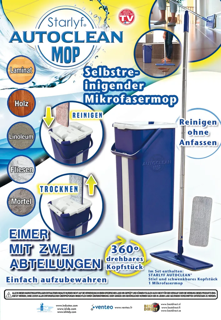 Starlyf® Autoclean MOP - Selbstreinigendes Wischsystem Mikrofasermopp Und Eimer Mit Zwei Fächern Doppelkammereimer 360-Grad-Drehwirkung 2,7 Liter Eimer – Aus Der TV Werbung 11 Starlyf® Autoclean MOP - Selbstreinigendes Wischsystem Mikrofasermopp Und Eimer Mit Zwei Fächern Doppelkammereimer 360-Grad-Drehwirkung 2,7 Liter Eimer – Aus Der TV Werbung – Bild 11