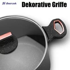 AMERCOOK Brittany 26 Cm Kochtopf Mit Deckel - Kasserolle Mit Deckel Für Alle Herdarten Topf Induktionsgeeignet Antihaft - Steinoptik Induktionstopf Antihaft- & Silikonbeschichtet Milchtopf -Küchendiscounter f8a2ed2cc0df40299478879c448acf7f