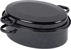 Krüger Gänse Bräter Induktion Braten Schmor Topf Deckel Schwarz Oval Emaille 7L