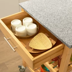 SoBuy FKW28-HG Servierwagen Mit Schublade Und 2 Ablagen Küchenwagen Küchenregal Aus Bambus Mit Granitarbeitsplatte BHT Ca.: 58x85x40cm -Küchendiscounter f99104cb2314fc553778ef9cd2a1be9a